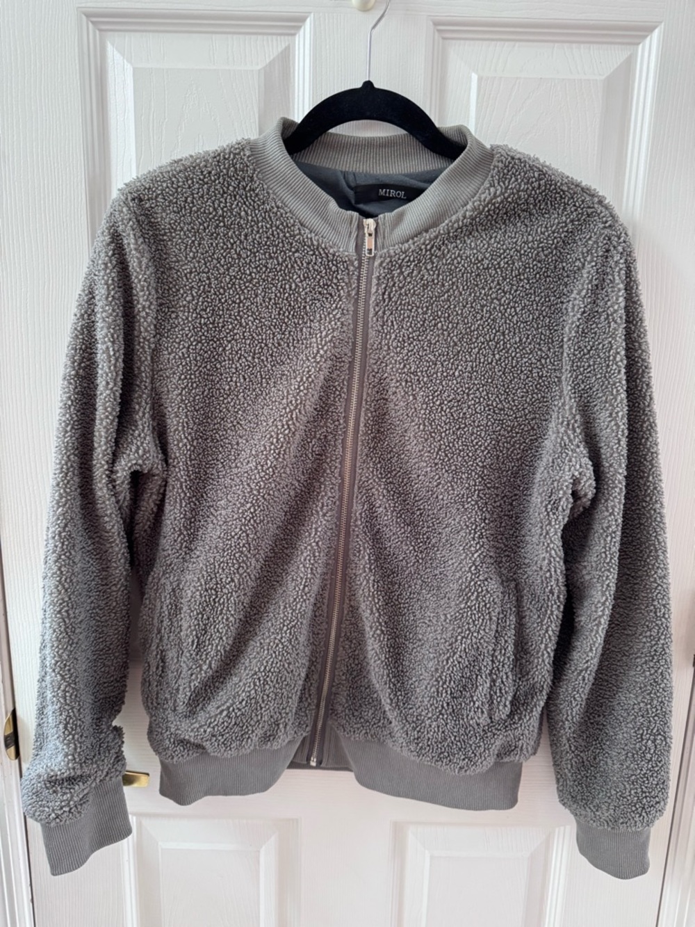 Mirol Gray Teddy Fleece Zip-Up Jacket